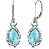 VONALA Sterling Silver Blue Larimar Teardrop Dangle Drop Earrings - Larimar Jewelry for Women's Birthday