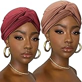 DRESHOW African Turban for Women Knotted Hairwraps Headwraps Ribbed Turban Stretch Jersey Head Scarf Chemo Cancer Cap