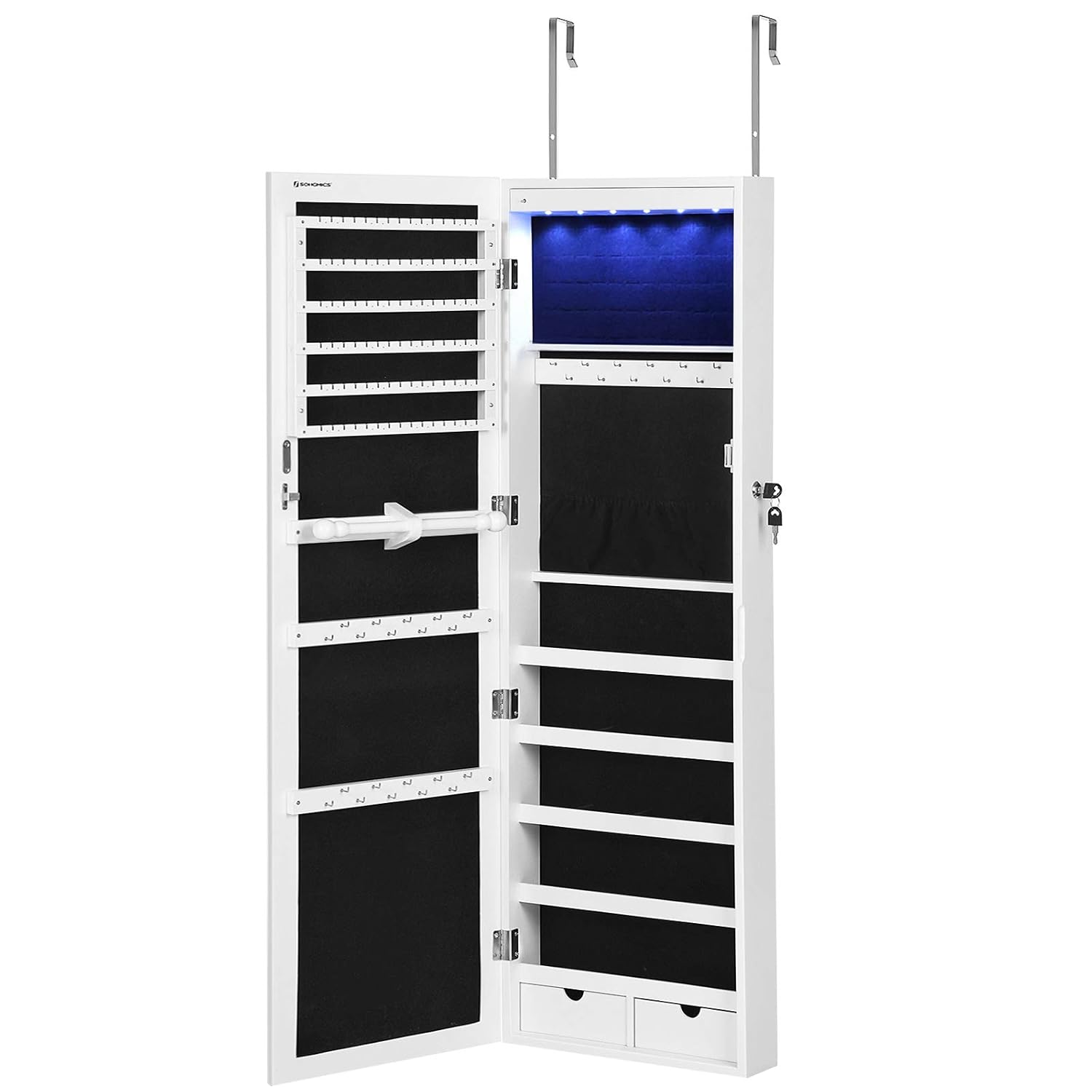 Songmics Led Jewellery Cabinet Mirrored Jewellery Armoire