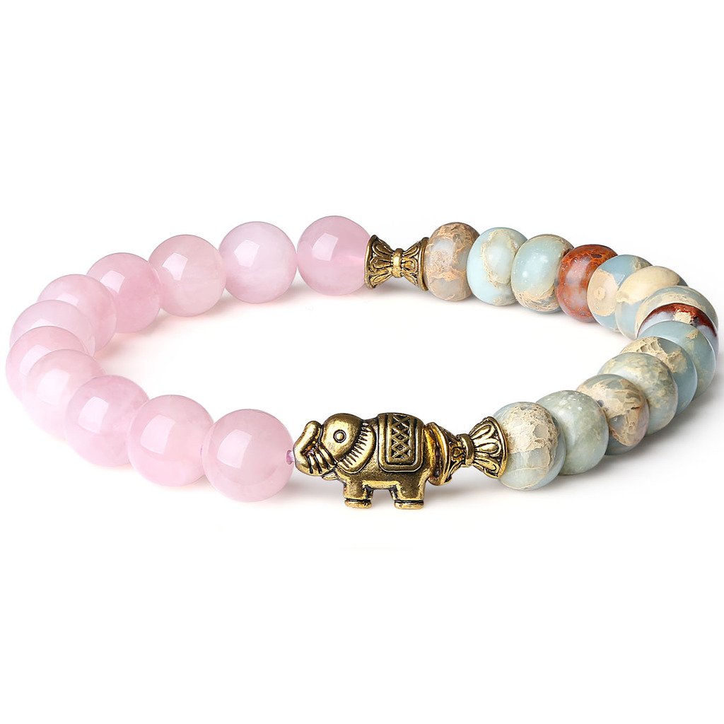 COAI Rose Quartz Variscite Stone Elephant Bracelet for Women