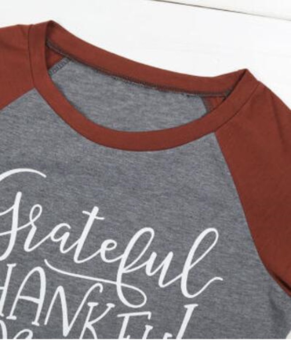 Thanksgiving Grateful Thankful Blessed Shirt Women 3/4 Sleeve Casual Splicing Baseball T-Shirts Tee Top - Image 5