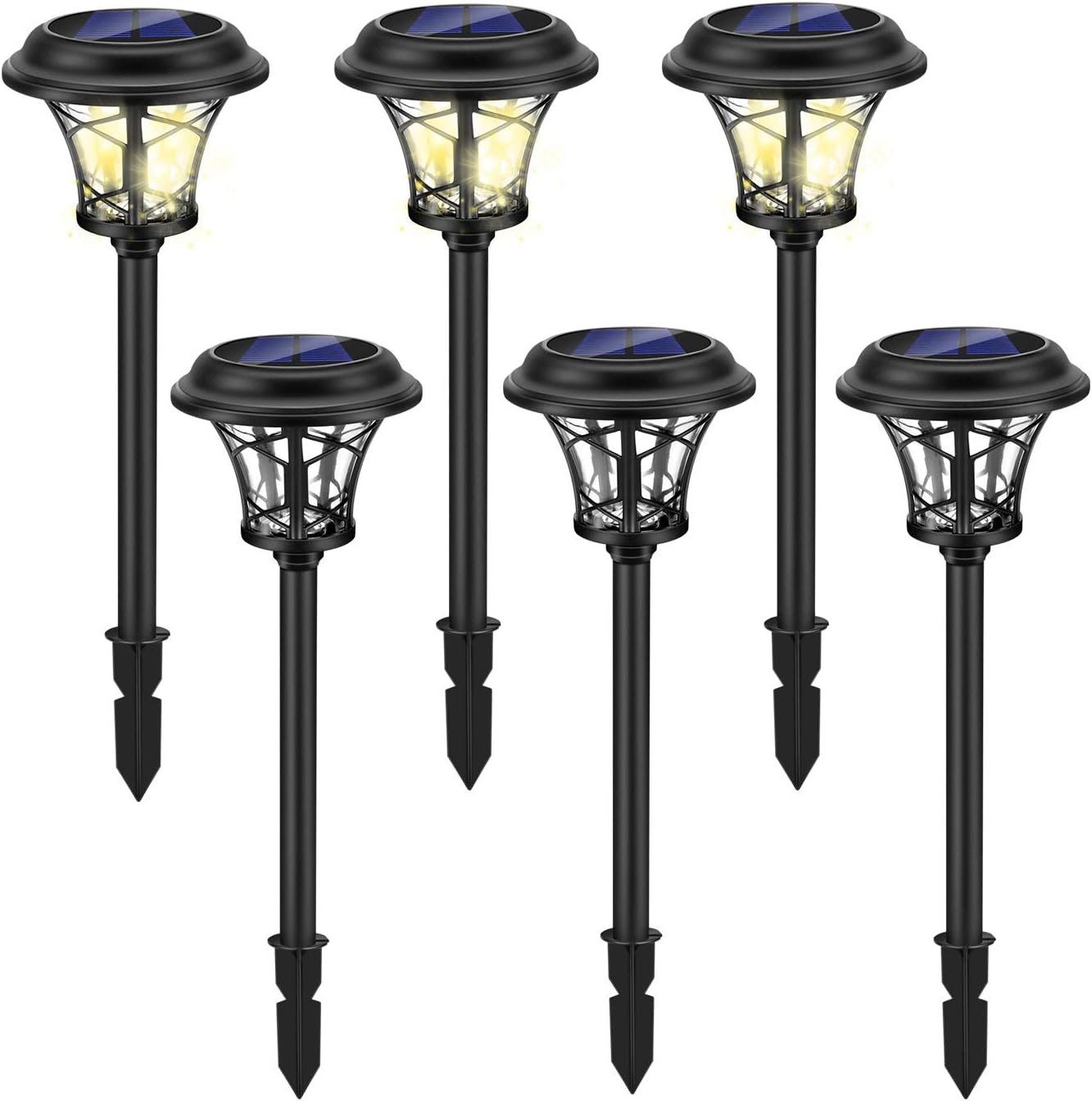 6 Pack Large Solar Lights Outdoor Waterproof, Lights Sun Powered, Black Stainless Steel Glass Garden Pathway Lights, 20 Lumen LED Solar Landscape Lighting for Lawn, Yard and Driveway - White Lights: Home Improvement