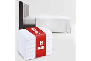 IFAON Bulk Twin Flat Sheets Only 6 Pack Basic White Flat Sheet Soft Breathable Hypoallergenic Color Coded Hem Threads for Hotel Bedding Wholesale 66x96 inches Machine Washable