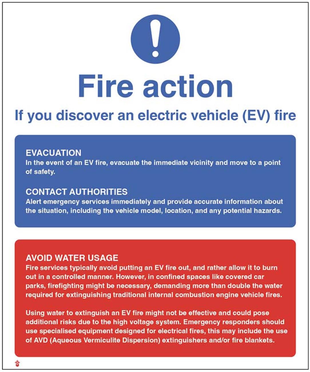 Fire action notice - electric vehicles (semi rigid pvc safety sign)