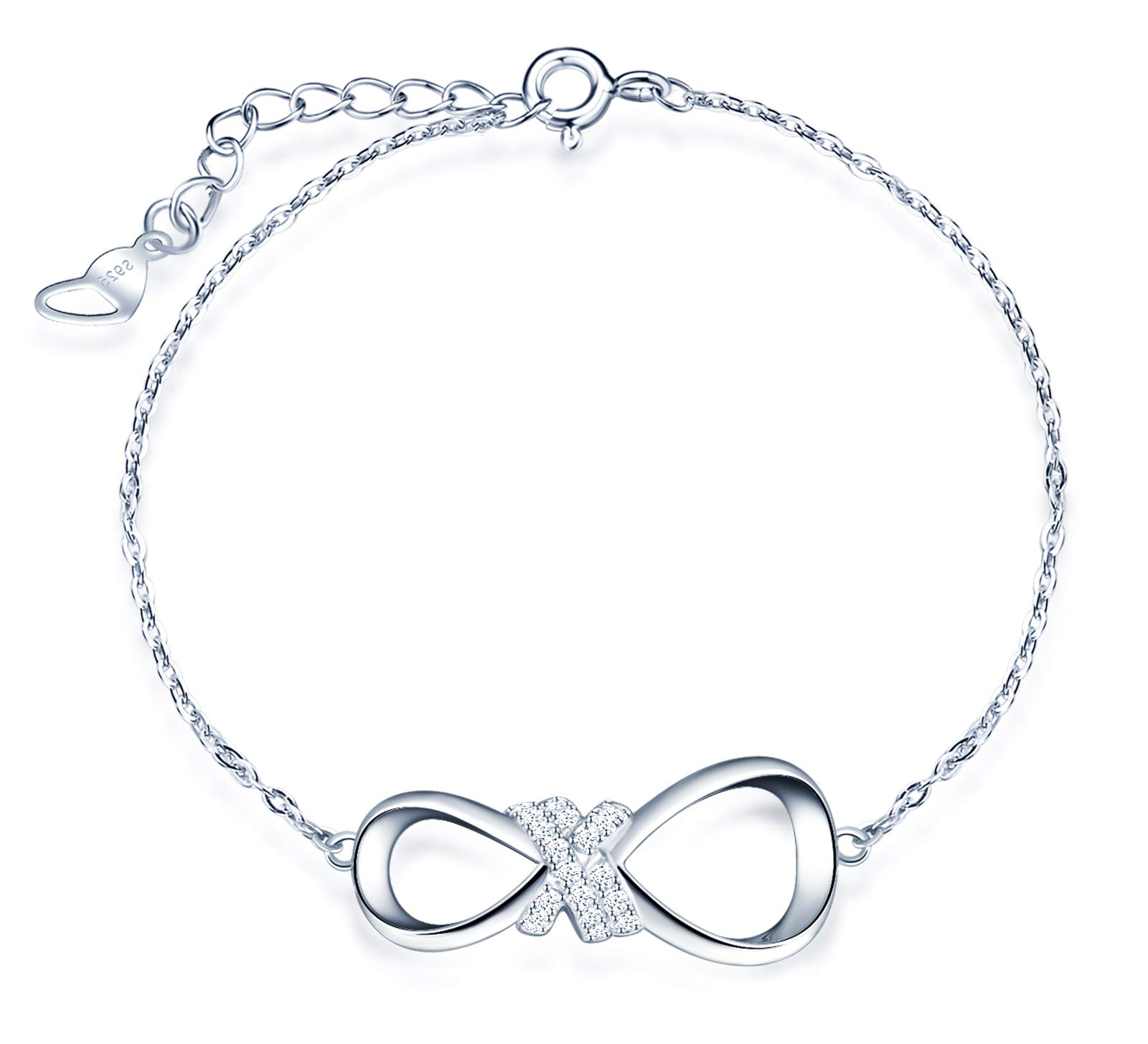 MicLee Woman's girl's Bracelet, 925 Sterling Silver bracelet, infinity symbol bracelet, Inlaid zircon, adjustable chain, silver