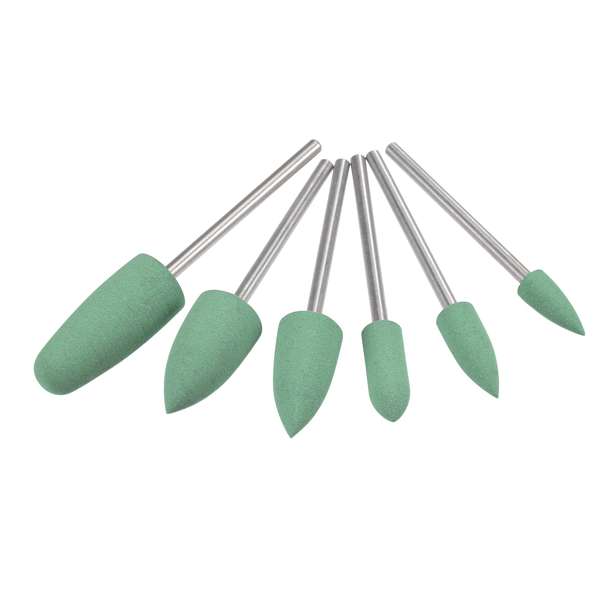 sourcing map Mounted Grinding Bits Grinder Heads Different Head Shapes Silicone Polishing Wheels for Rotary Tools Green 6pcs