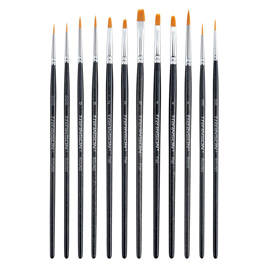 TRANSON 12pcs Small Detail Painting Brushes for Miniature Model Painting, Suitable for Acrylic Watercolor Gouache Oil Paint