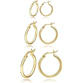 PABBEU Gold Hoop Earrings for Women Sterling Silver Post Small Gold Hoop Earrings 14k Real Gold Tiny Hypoallergenic Small Hoop Earrings Set for Women Men 13/15 /20mm