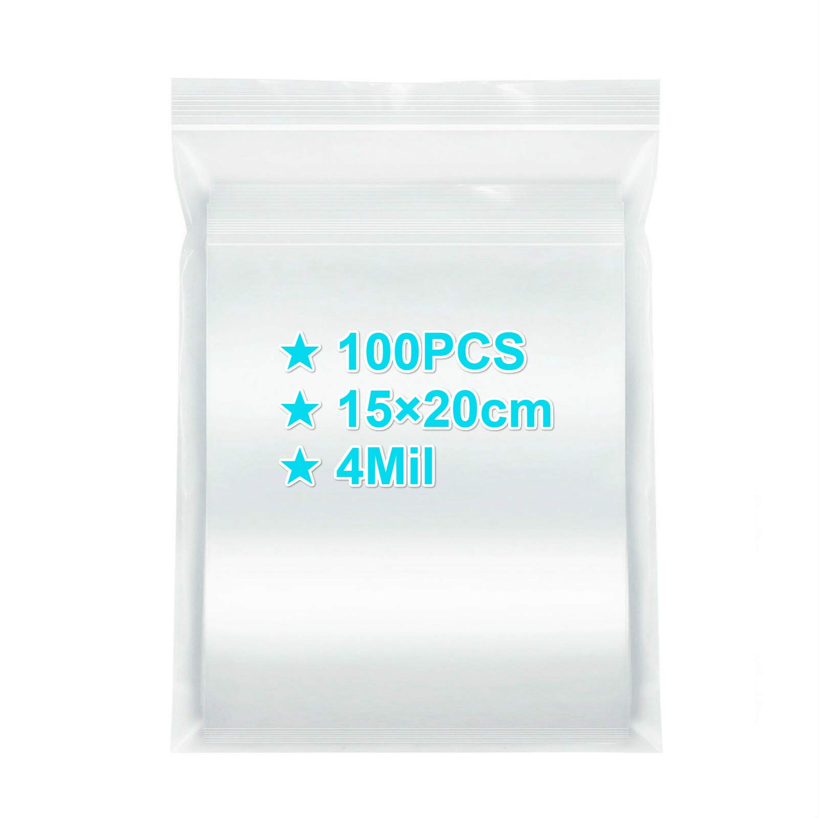 YDD Ziplock Bags 15x20cm, 100PCS, 4 Mil Extra Thick Reusable Clear Plastic Resealable Bags with Zipper, Airtight, Waterproof, Food Grade Safe, Ideal for Jewelry, Mask, Food Packaging
