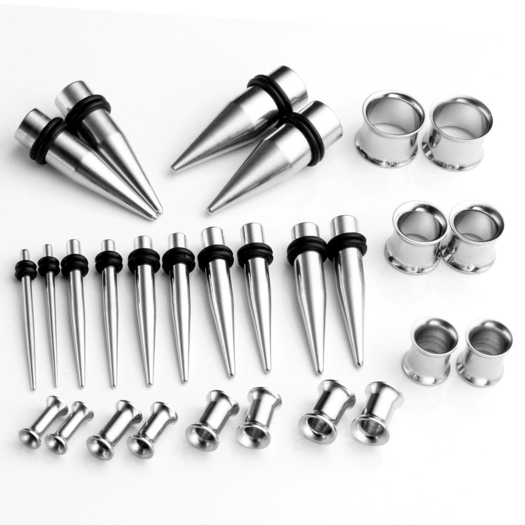 JSDDE Piercing Schmuck,28er 8x Size Edelstahl Tube Flared Ohr Tunnel Taper Dehnstab Plug Dehnungsset Dehnungssichel Expander Kit Ohrpiercing (#1)