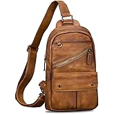 IVTG Genuine Leather Sling Bag for Men and Women Vintage Handmade Sling Backpack Shoulder Purse Crossbody Chest Bag (Brown)