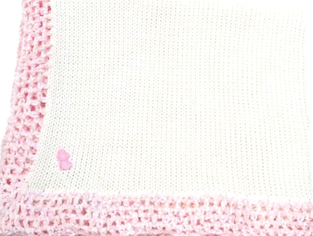 Knitted Crochet Finished White Cotton Pink Trim Baby Blanket with Double Heart