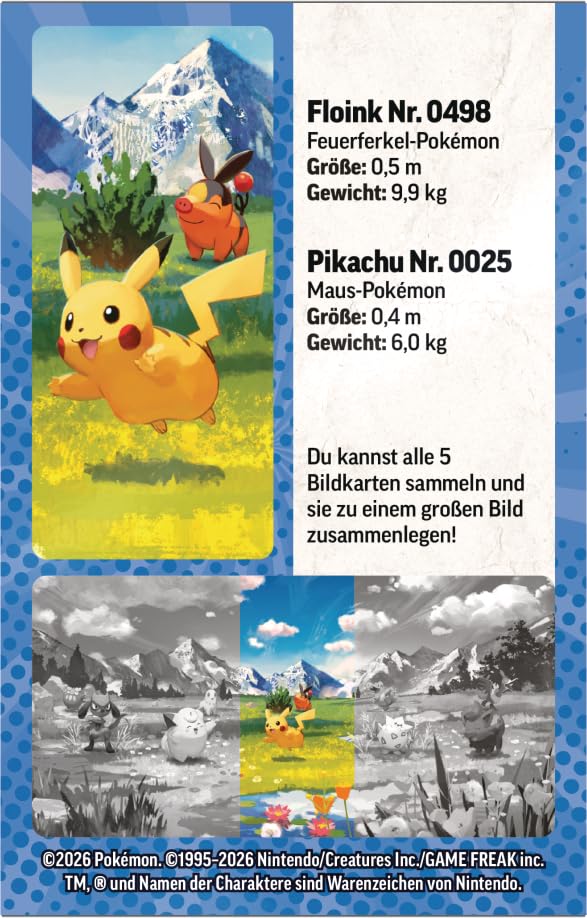 Pokémon-Sammelkartenspiel: Mini-Tin-Box Mega-Entwicklung – Erhabene Helden: Pikachu und Floink (1 Stickerbogen, 1 Pokémon-Bildkarte und 2 Boosterpacks) 4