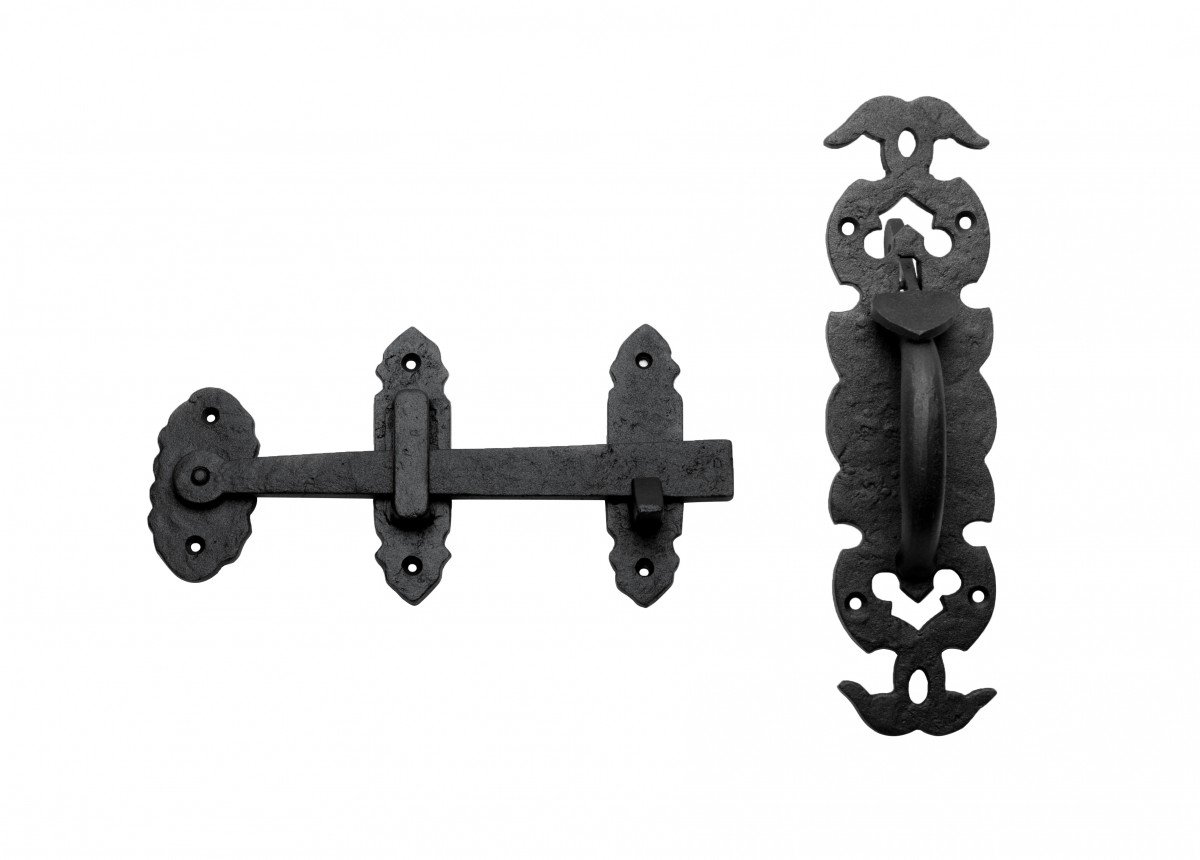 Photo 1 of Renovators Supply Manufacturing Gate Latch Lock 6 in. Black Wrought Thumb Latch for Cabinet Doors and Gateswith Mounting Hardware