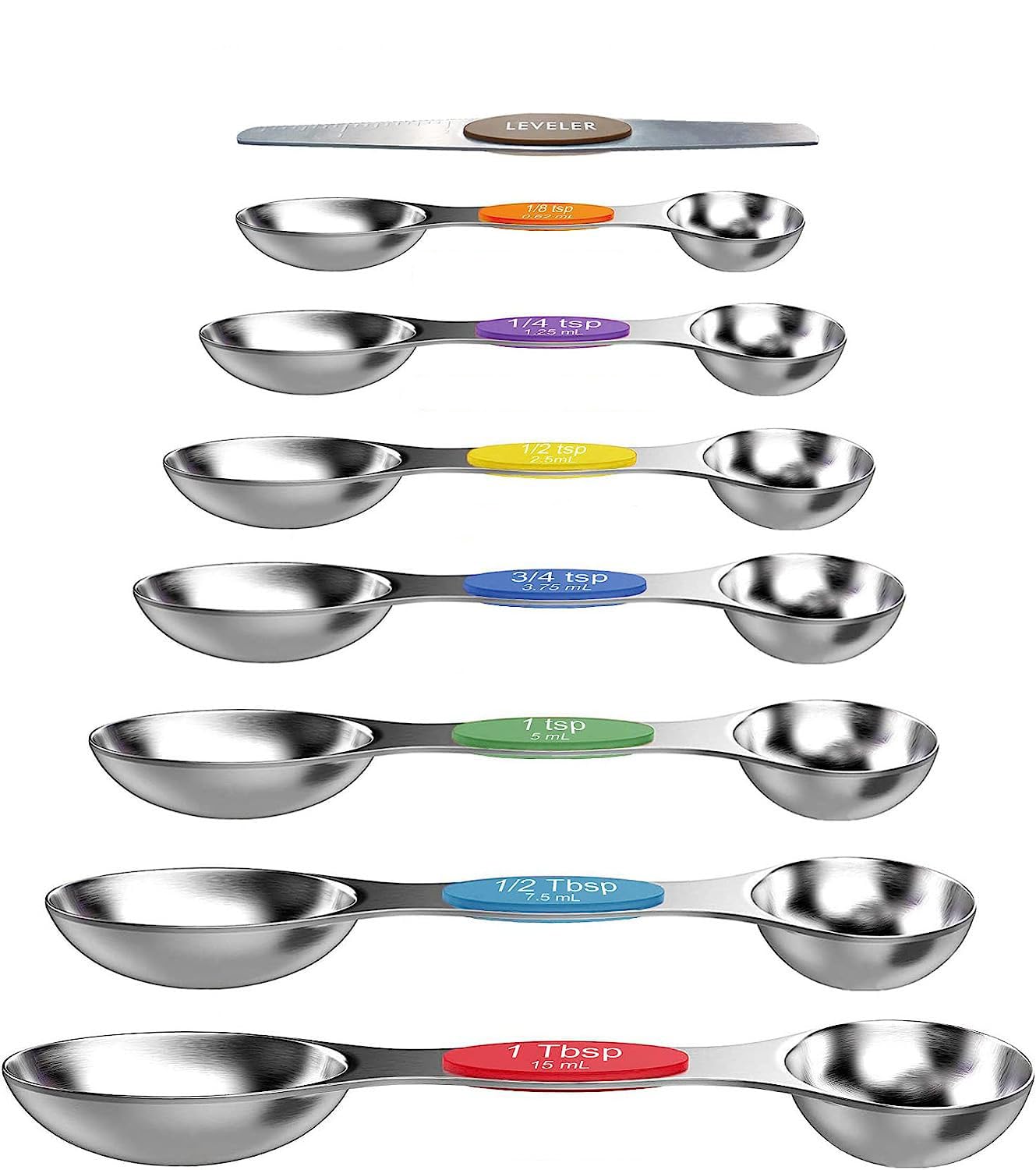 Magnetic Measuring Spoons Sets of 7,Steel Metal Measure Spoon Cups for Baking Cooking American Kitchen. A10550 Stainless Steel Measuring Spoons, Set for Measuring Dry and Liquids
