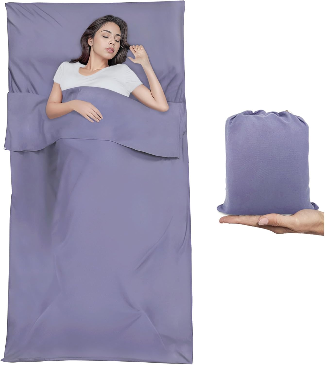 BREENHILL Sleeping Bag Liner, Camping Sheets & Travel Sheet, Hostels & Traveling Adult Sleep Sack for Backpacking, Hotels Lightweight Single & Double Camping Sleeping Bag Liners Purple
