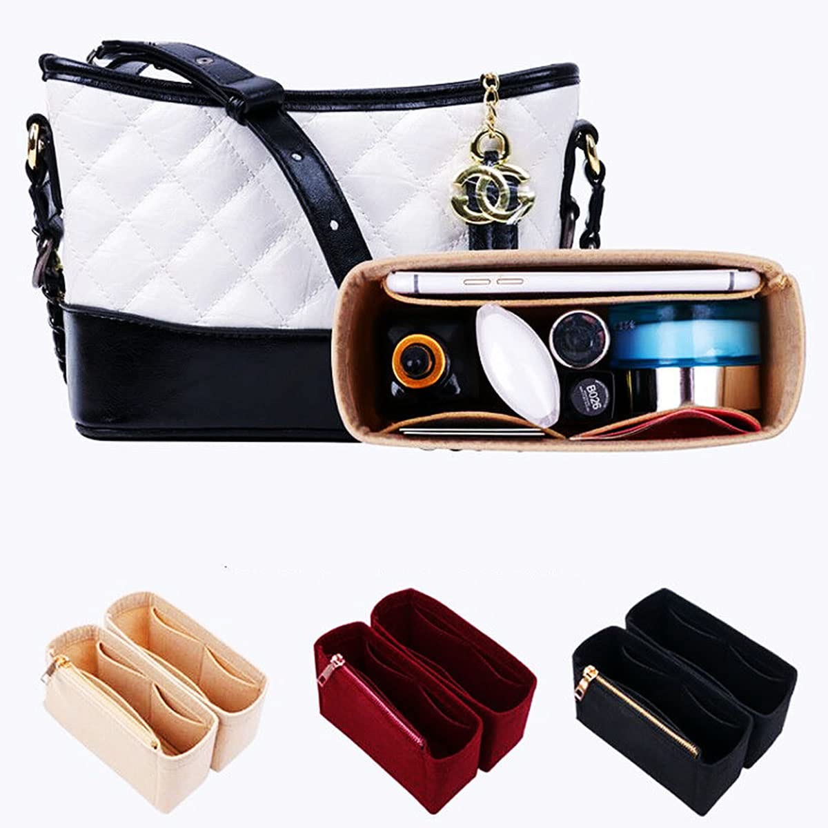 Lckaey Bag Organizer Insert- For Gabrielle Hobo Organizer -Pocket insert Organizer2015black-L