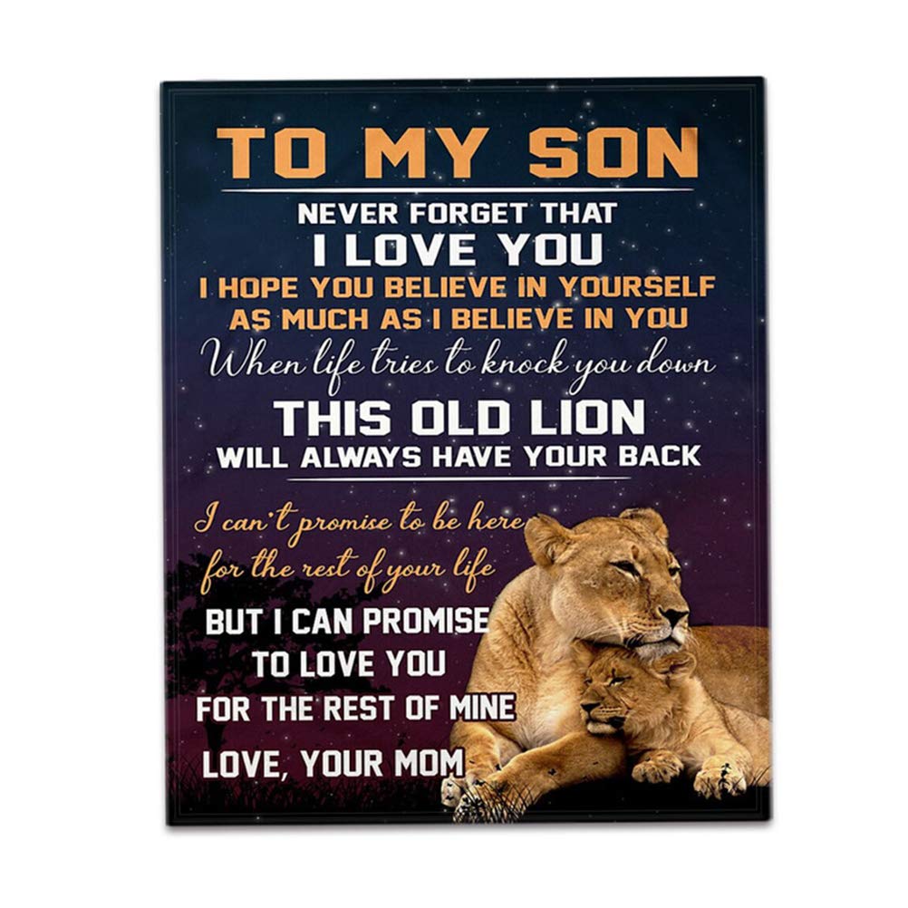 BSMEAN To My Son Blanket, Never Forget That I Love You Fleece Blanket to My Son Letter Printed Quilts Air Mail Blanket Soft Flannel Blanket Son Gifts from Mum