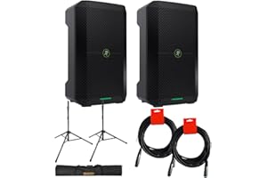 Mackie Thump Go 8" Portable Bluetooth Battery-Powered Loudspeaker (2-Pack) Bundle with Auray SS-47S-PB Deluxe Speaker Stands with Carrying Case and XLR Cable