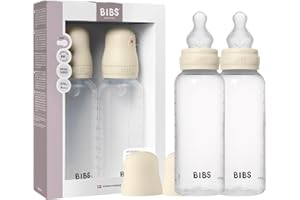 BIBS Baby Bottle 9 oz / 270 ml Silicone Nipple 2 Pack - Anti-Colic, BPA-Free, Round Nipple, Medium Flow, Lightweight & Easy to Clean, Suitable for Newborns 0+ Years - Ivory