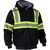 Sicalobo Men's High Visibility Fleece Lined Safety Sweatshirt,High Vis Reflective Water Resistant Thermal Canvas Work Jacket