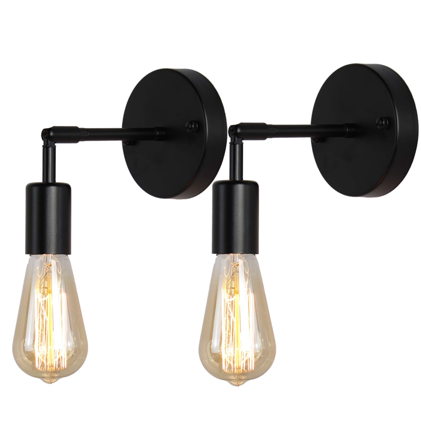 BAODEN Matte Black Bathroom Wall Sconce Set of 2 Vintage Industrial Wall Lamp Pole Wall Mount Lighting Fixture（Black Color）