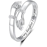 Step Forward Hug Ring for Women Sterling Silver, Adjustable Silver Hand Rings for Her, Birthday Anniversary Christmas Thanksgiving Day Gift Jewelry