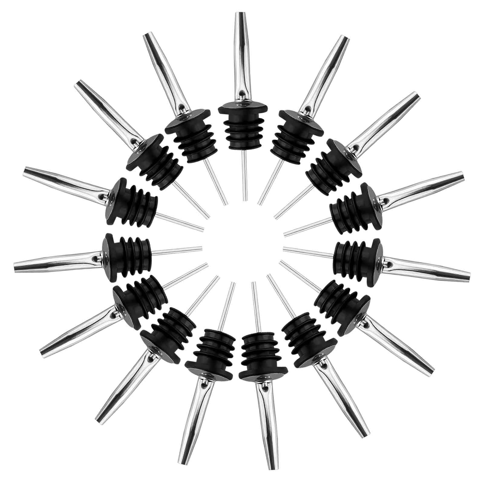 AWAVM 15 Pcs Stainless Steel Bottle Pourers Freeflow Pourer Liquor Pourer, Liquor Spirit Bottle Speed Pourer Tapered Spout for Olive Oil Coffee Syrup Vinegar Bottles