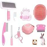 9PCS Small Animal Grooming Kit, Cleaning Brush Removes Loose Hair, Pet Bath Brush,Shampoo Brush, Nail Clipper, Flea Comb For Rabbit, Puppy, Kitten, Guinea Pig (9PCS-Pink)