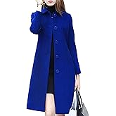 Leyoutx Women's Lapel Single Breasted Mid-Long Classic Solid Color Slim Fit Wool Blend Coat