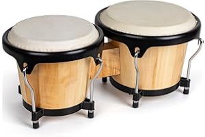 LYUMENGG Bongo Drum 6”and 7” For Adults Beginners, Bongos Drums Set Raw Goatskin Aluminum Shape Natural Finish with Tuning Wrench