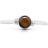 Koral Jewelry Tiger Eye Round Stone Delicate Ring 925 Sterling Silver Vintage Tribal Gipsy Boho Look