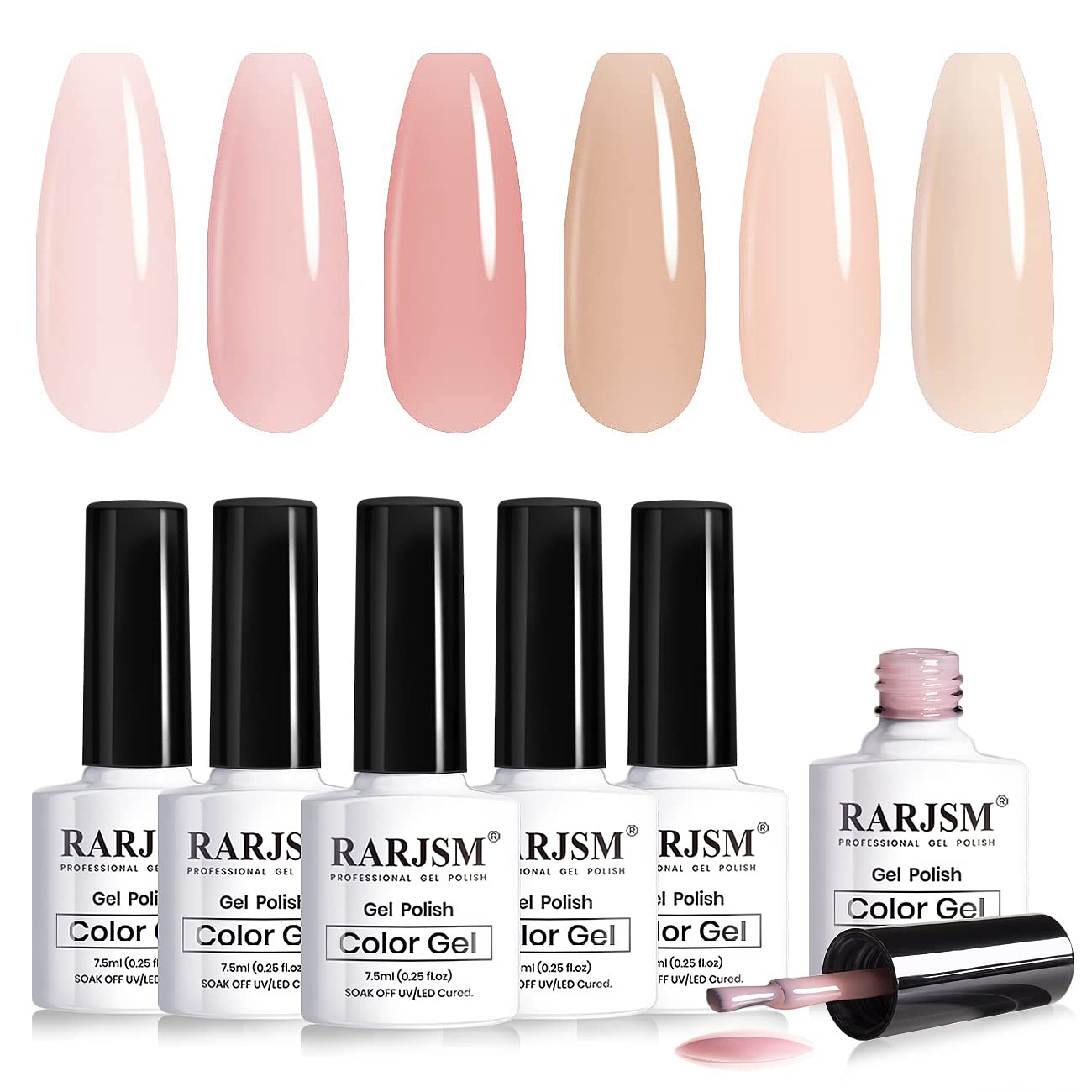 RARJSM Icy Jelly Gel Nail Polish Set of 6 Translucent Colors,Sheer Rose Nude Tone Gel Polish L ED U V Gel Clear Milky Light Pink Red Brown French Manicure Curing Requires 7.5ml DIY Home Nail Salon