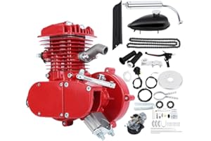 H-YEEU 80cc 2 Stroke Bicycle Engine Motor Gas Motorized Bike Motor Kit(Red)