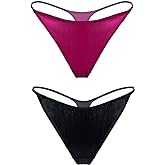 SilRiver Womens Silk Satin Panties Thong Sexy G String Thongs T Back Satin Bikini Underwear S-XL