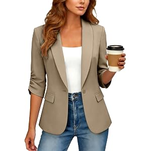 Blazers for Women Business Casual, Open Front 3/4 Sleeve Suit Jacket Cropped Blazers Office Work Cardigan Jacket