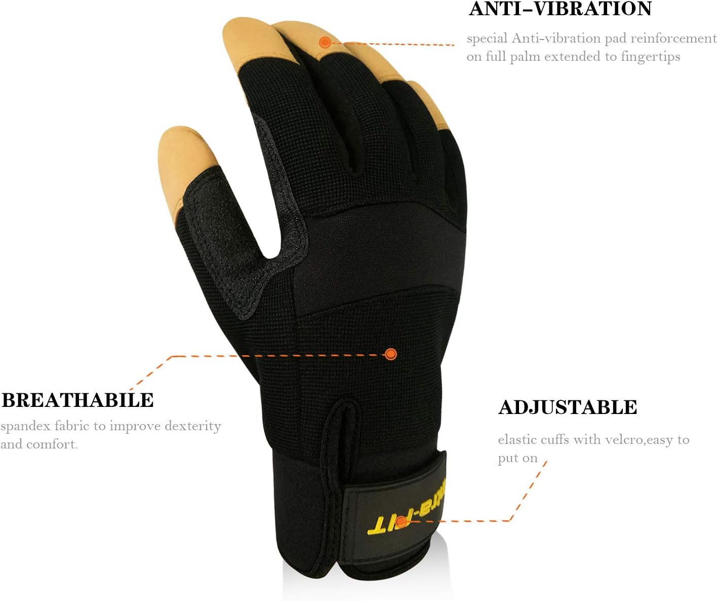 Intra-FIT Professional Anti-Vibration Glove EN ISO 10819: 2013 / A1: 2019 & EN 388:2016 Certified, Reinforced Palm and Thumb - Image 3