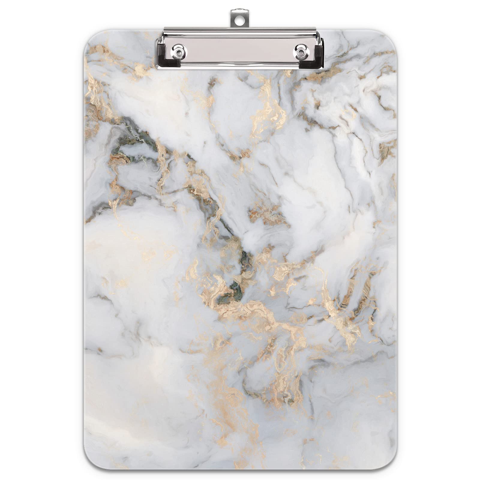 Hnogri Plastic Clipboard A4, Fashion Design A4 Letter Size Clipboards & Forms Holders for Office Supplies Lawyers,School Students and Kids, Low Profile Clip Cute Clipboard Folder, White Gold — image 1