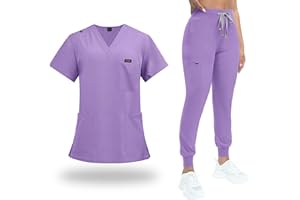 VIAOLI Scrubs for Women Set Classic V-Neck Top and Yoga Jogger Pant Medical Nursing Uniform Scrubs Set Clearance