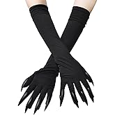 Holiberty Womens Elbow Long Opera 20s Satin Gloves Halloween Costume Fingernails Wolf Cat Paw Gloves Stretchy for Wedding Evening Party