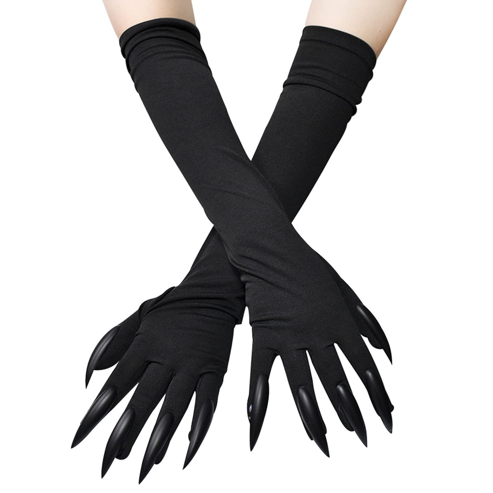 NICEYEA Halloween Long Nail Paw Gloves Long Stretchy Fingernails Gloves Halloween Cosplay Costume Props Black Party Wolf Claws Gloves