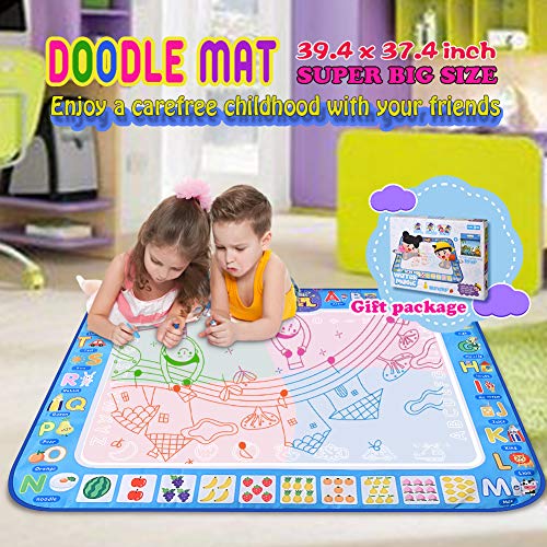 Large Magic Water Drawing Mat 38.5"x29.5" Learning Toys for 2 Year Olds Doodle Mat Painting Mat Toddler Girl Boy Toys Age 2 3 4 5 6 Gift Water Coloring Mat Kids Educational Toys Gift Box 4 Water Pens