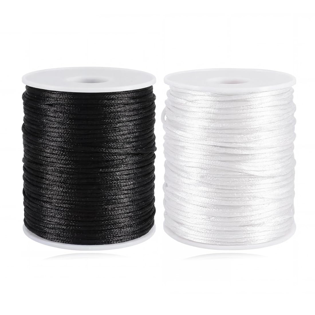 Suo Long String for Bracelet Making Jewelry Making Satin Nylon Cord 2 Roll Black + White 100M/Roll Bracelet Making String for Lanyard Making,Macrame,Friendship Bracelet,Beading Kumihimo Chinese Knot