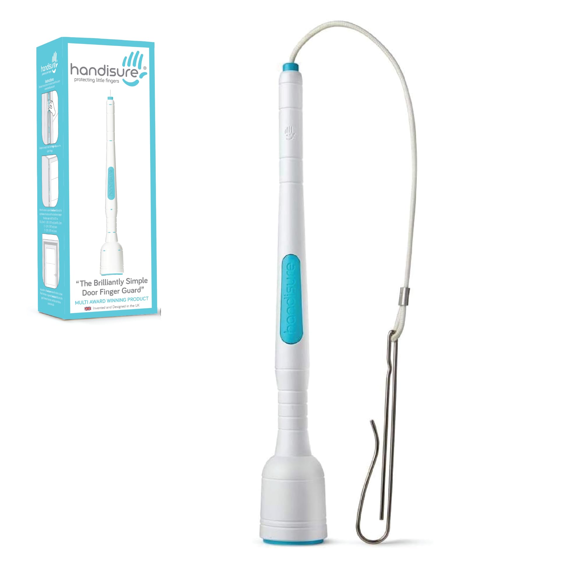 Handisure Award Winning Automatic Child Door Finger Guards, Door Locks & Window Guards, Hinge & Lock Side Safety, Baby Door Stopper, Easy to Install (White Teal, 1 Count(Pack of 1))