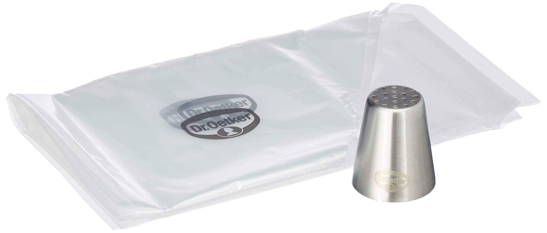Dr. Oetker 1991 Grass Nozzle + 4 Disposable Decorating Bags, Silver/Clear