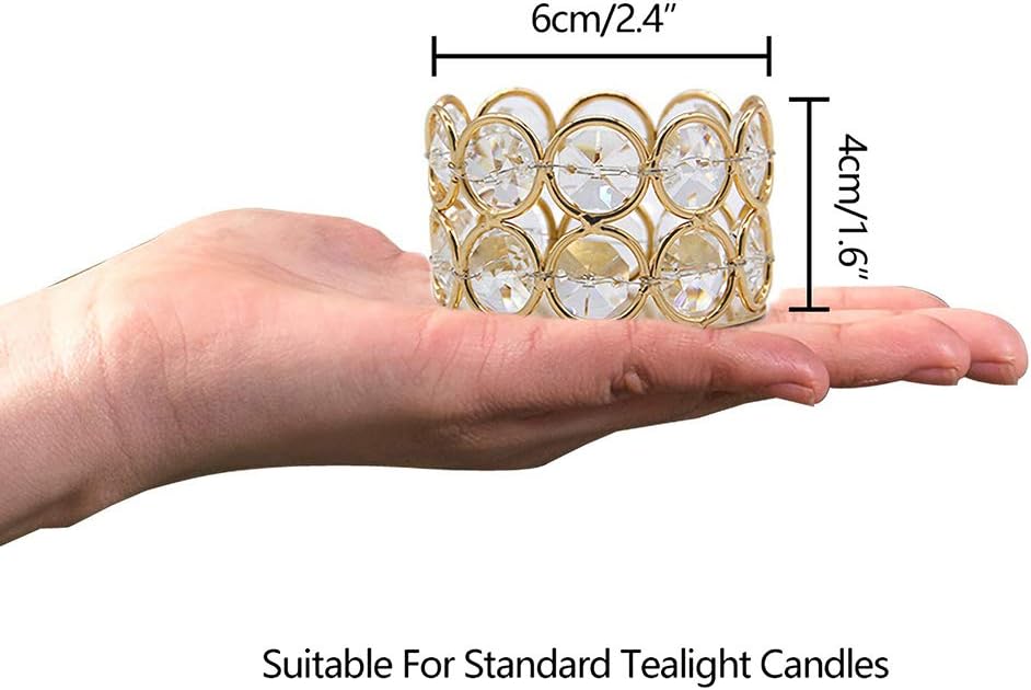 VINCIGANT Pack of 12 Gold Crystal Tea Light Candle Holders for Wedding Home Table Centerpiece Decoration, Gifts Boxed (Candle Excluded): Kitchen & Dining