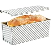 CURTA Commercial Pullman Loaf Pans with Lid 2.2 lb Dough Capacity Non-Stick Bakeware for Baking Bread Corrugated Bread Pans Extra large loaf pan Silver 1pcs