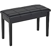 HOMCOM Classic Piano Bench Stool, PU Leather Padded Keyboard Seat with Rubber Wood Legs and Music Storage Compartment, Banded