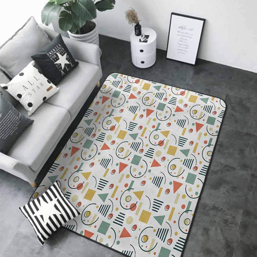 Office Chair Floor Mat Foot Pad Retro,Minimalistic Geometric Composition with Circles Triangles and Lines 80s 90s Style,Multicolor 48"x 60" Custom fit Floor mats