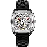 CIGA Design Z Series Automatic Mechanical Watch, Luxury Skeleton Wristwatch Tonneau with Silicone Strap Stainless Steel Business Dress Waterproof Timepiece Gifts for Men and Women